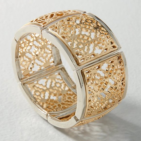 WHBM Goldtone + Silvertone Stretch Bracelet FILIGREE - Picture 1 of 6